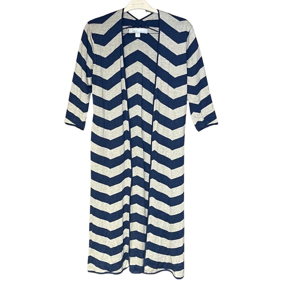 Curio New York chevron duster blue cream long cardigan soft cozy size medium